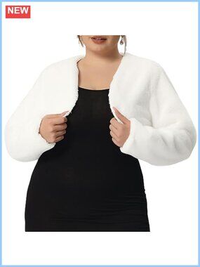 Plus Size Faux Fur Crop Bolero Jacket Open Front Long Sleeve